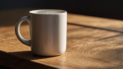 Minimalist Coffee Cup with Sunlight and Copy Space