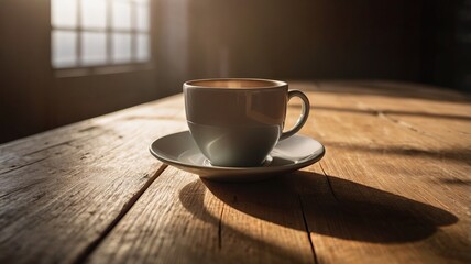 Minimalist Coffee Cup with Sunlight and Copy Space