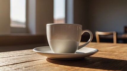 Minimalist Coffee Cup with Sunlight and Copy Space