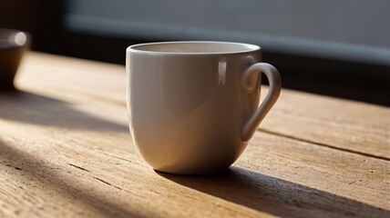 Minimalist Coffee Cup with Sunlight and Copy Space