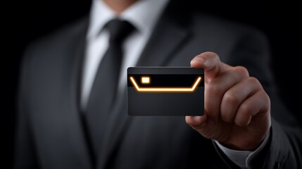 Secure online payment with businessman authenticating digital credit card transaction