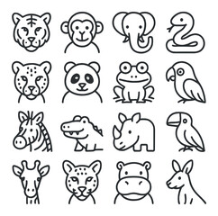 Jungle animals collection, wildlife icons set. simple safari and rainforest creatures