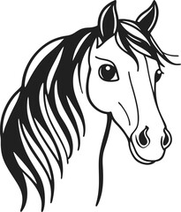 Flowing mane horse head line art – elegant black and white vector