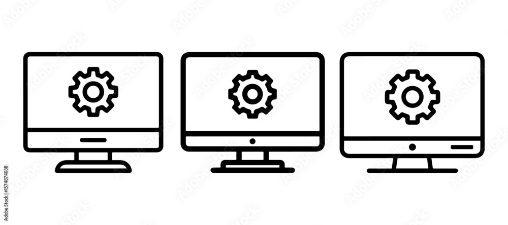 Fototapete Monitor with Setting Icon silhouette, Monitor with Setting Icon Set, Vector Design