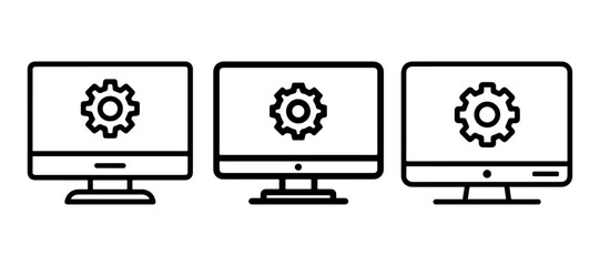 Monitor with Setting Icon silhouette, Monitor with Setting Icon Set, Vector Design