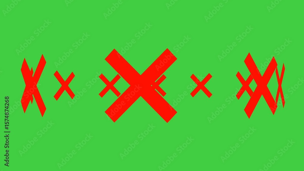Poster animation on wrong cross green screen background. red cross symbol. wrong sign red cross icon simple