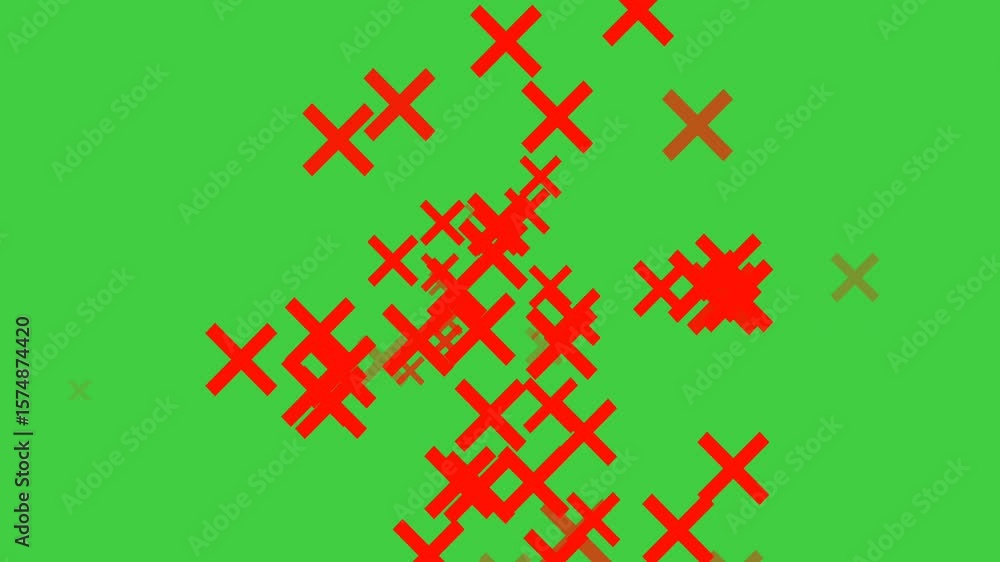 Poster animation on wrong cross green screen background. red cross symbol. wrong sign red cross icon simple