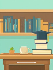 Graduation cap sitting on stacked books