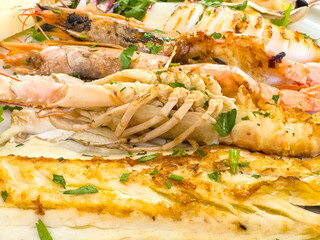 Delicious seafood platter with grilled fish and shellfish