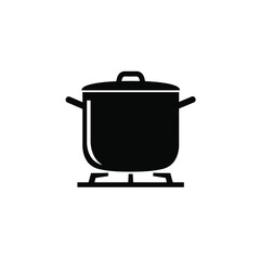 Black silhouette of a cooking pot on a stove white
