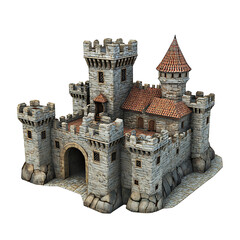 Ancient Stone Fortress: A majestic medieval castle, built with weathered stone, stands against the test of time. The fortified structure boasts intricate architecture, evoking a sense of history.