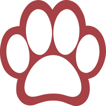 Red animal paw print icon in flat minimalist vector style on white background