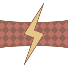 Gold lightning bolt over red diamond patterned background in flat vector cartoon style