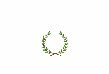 Olive branch wreath in minimalist style on white background  