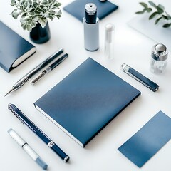 Business branding essentials office setting stationery collection minimalist environment overhead view corporate identity concepts