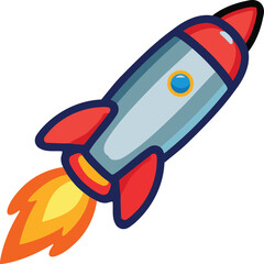  Colorful Cartoon Rocket Icon with Fire Trail