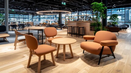 Modern corporate office lounge design urban space interior photography contemporary environment wide-angle view workplace concept