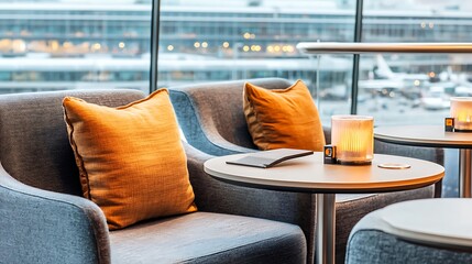 Modern corporate lounge space airport location contemporary design urban environment relaxed viewpoint business concept