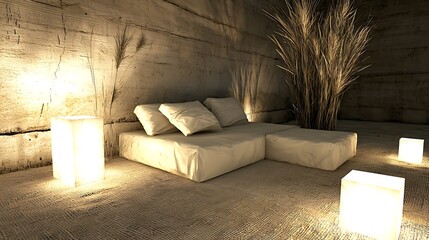 Modern corporate office lounge design in minimalist environment with stylish furniture