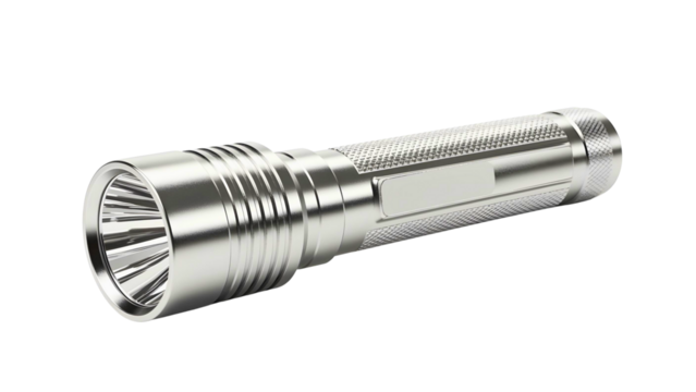 Metal Flashlight Isolated on White Background
