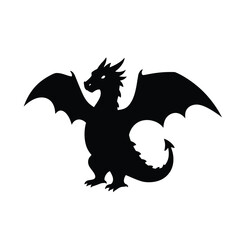 Fototapeta premium Black silhouette of a dragon with wings spread white