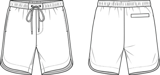 Men's athletic shorts, front and back view, drawstring waist, breathable fabric, essential sportswear, gym wear, fitness clothing, summer outfit