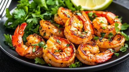 Grilled prawns culinary creation food stylist studio gourmet dish presentation indoor environment close-up view food aesthetics