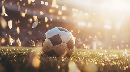 Midkick footballer in golden arena action shot sports environment dynamic viewpoint exciting concept