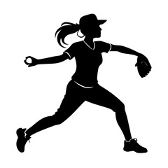 Girl Softball Player Pitching Silhouette – Vector Graphic Isolated on Transparent White Background