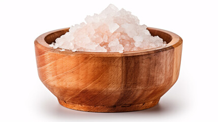 Pink Himalayan salt in rustic wooden bowl 