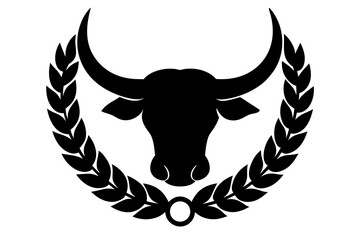 Fototapeta premium Bull Head Laurel Wreath Logo – Powerful Black Animal Emblem Design