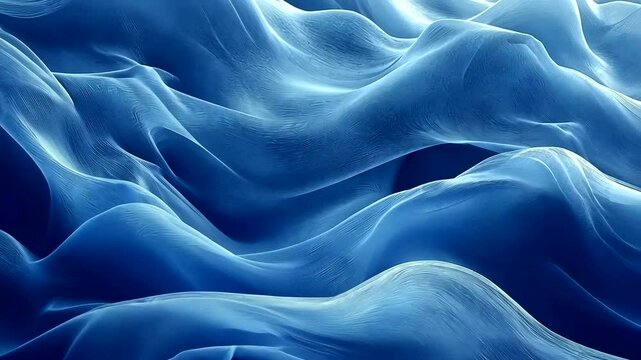 Abstract blue flowing landscape, a calming and serene visual journey of fluid motion