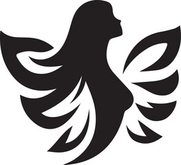 Vector illustration of a black angel silhouette