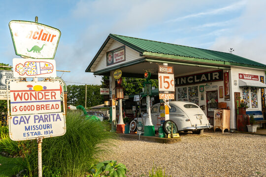Ash Grove, Missouri USA - June 18th, 2025: Gary&rsquo;s Gay Parita vintage service station and tourist attraction on historic Route 66.