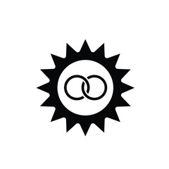 Black sun icon with interlocking rings on white symbol
