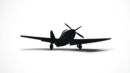 WWII Fighter Plane Silhouette, Runway, War History,  Aviation Illustration