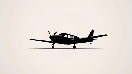 Single-engine airplane silhouette, ground, sky, travel, aviation