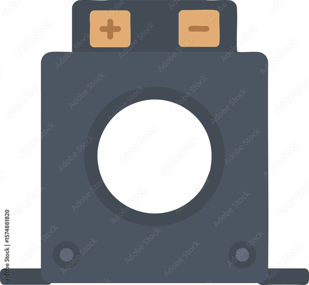 Poster flat vector instrument current transformer (ct) with secondary terminals and core shown, isolated on