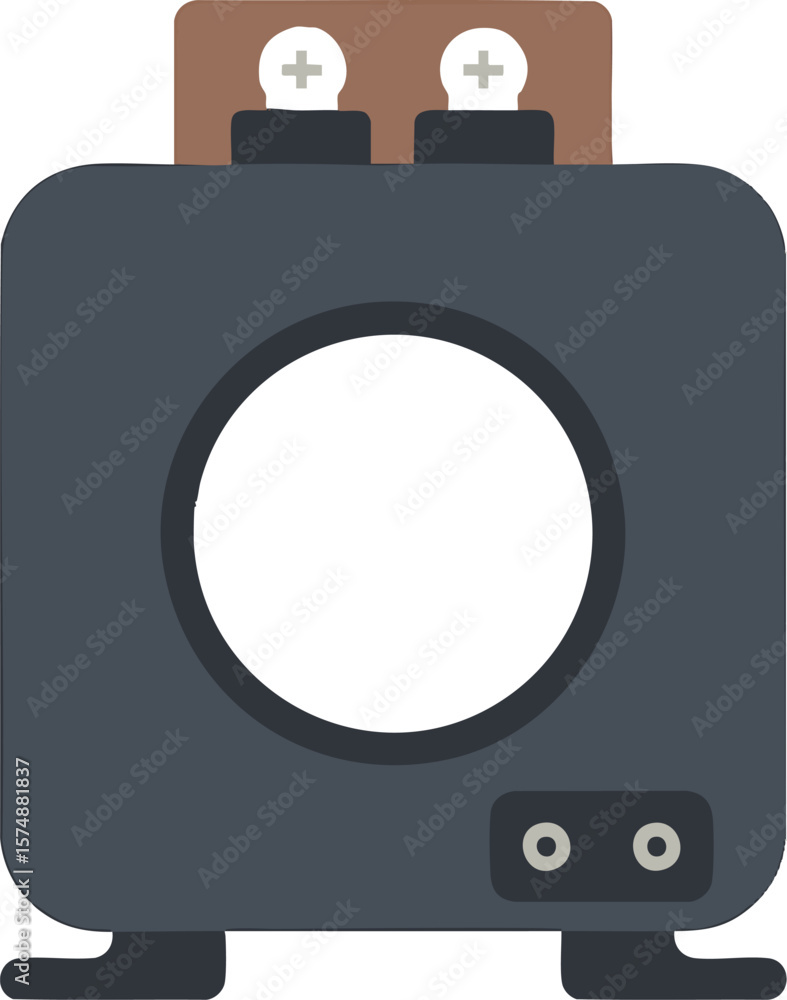 Poster flat vector instrument current transformer (ct) with secondary terminals and core shown, isolated on