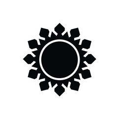 Black sun icon with geometric rays on white background