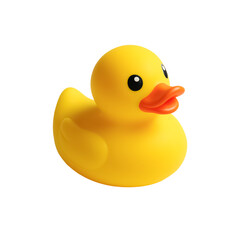 Yellow rubber duck toy isolated on transparent background.