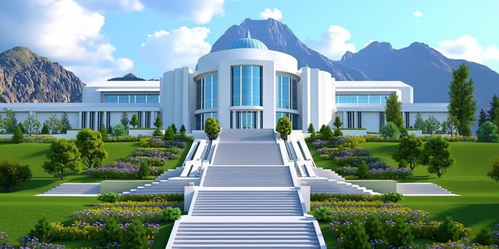 Modern Scientology temple exterior - intricate architecture for the cult/religion