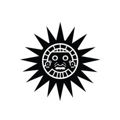 Black silhouette of a sun with a face and rays white