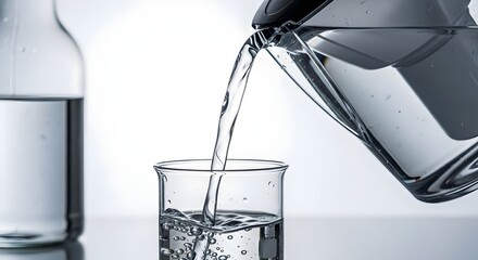 Pouring Pure Filtered Water into a Laboratory Beaker
