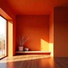 Bright, Sunny Orange Room with Minimalist Decor