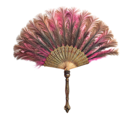 A large fan with pink and brown feathers