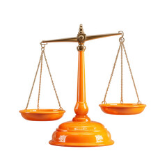 Shiny orange balance scale with golden accents isolated on transparent background