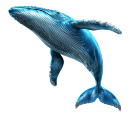 A blue whale is leaping out of the water