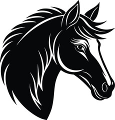 Detailed black horse head with stylized mane – vector illustration