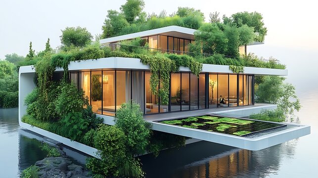 Precise rendering of energy optimized design showcasing passive systems energy harvesting technologies and climate responsive strategies